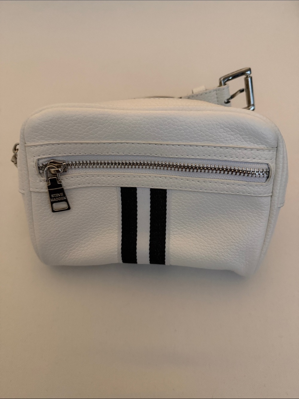 Steve Madden White Belt Bag with Black Racing Stripes